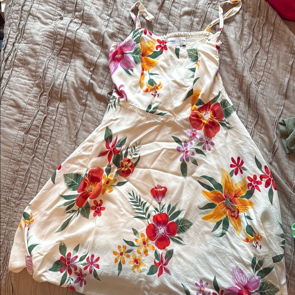 Old Navy Floral Mini Dress - White, Red, Yellow, Green